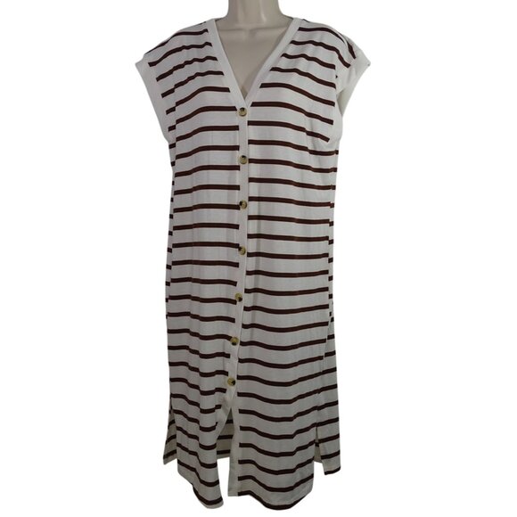 Shein Striped Cream Brown Pullover Sheath Dress Women Size XL 12 Sleeveless - Picture 1 of 11